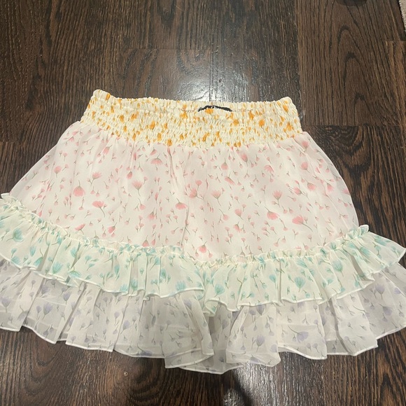 Floral Ruffle Skirt - White with Pink and Blue Accents - Picture 1 of 2